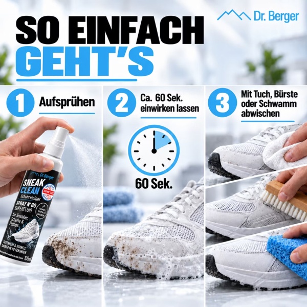 Schuhreiniger Spray 100 ml für Sneaker, Schuhe und Pumps, Sneaker Reiniger für Textil, Leder, Mesh und Canvas, entfernt Schmutz und Flecken in 60 Sekunden