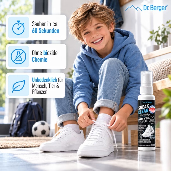 Schuhreiniger Spray 100 ml für Sneaker, Schuhe und Pumps, Sneaker Reiniger für Textil, Leder, Mesh und Canvas, entfernt Schmutz und Flecken in 60 Sekunden