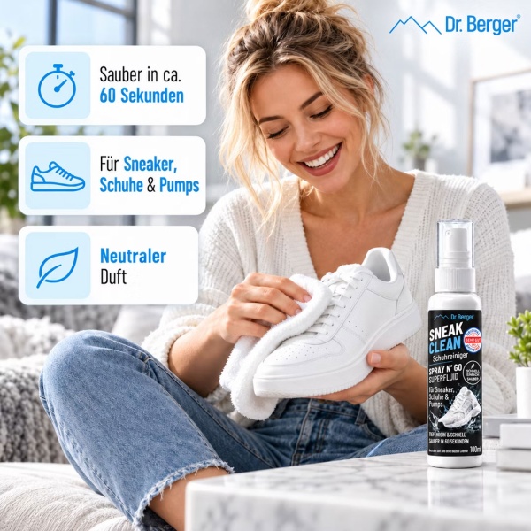 Schuhreiniger Spray 100 ml für Sneaker, Schuhe und Pumps, Sneaker Reiniger für Textil, Leder, Mesh und Canvas, entfernt Schmutz und Flecken in 60 Sekunden