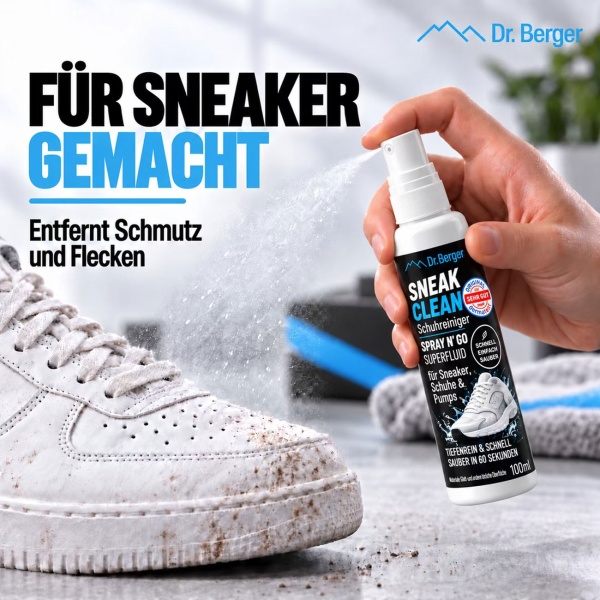 Schuhreiniger Spray 100 ml für Sneaker, Schuhe und Pumps, Sneaker Reiniger für Textil, Leder, Mesh und Canvas, entfernt Schmutz und Flecken in 60 Sekunden