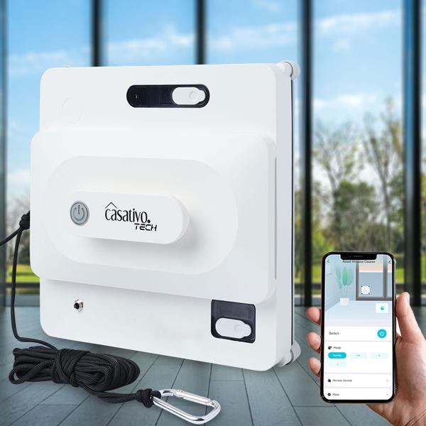 Smarter Fensterputz-Roboter mit App & Fernbedienung – Automatischer Fensterreiniger für streifenfreie Sauberkeit, rahmenlose Fenster, inkl. 4 Pads