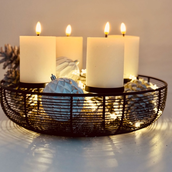 Stilvoller Adventskranz aus Metall, Schwarz Ø 36,5 cm für 4 Stumpenkerzen - Moderner Kerzenhalter & Kerzenständer für Tisch & Weihnachtsdeko