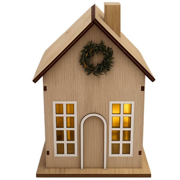 2er-Set Schönes Deko LED Haus mit Timer 11,5x8x17/24x15,5x9,5 cm: Beleuchtete Miniatur Häuser aus Kunstholz für Tischdeko & Fenster, warmweisses Licht