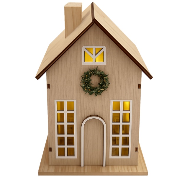 2er-Set Schönes Deko LED Haus mit Timer 11,5x8x17/24x15,5x9,5 cm: Beleuchtete Miniatur Häuser aus Kunstholz für Tischdeko & Fenster, warmweisses Licht