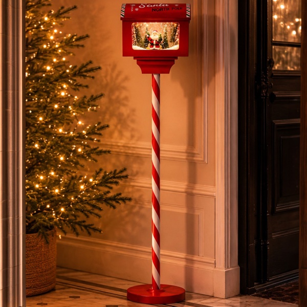 Wunderschöner Deko LED Briefkasten: 150 cm mit Schnee, Musik & Licht für Innen - Magische Weihnachtsdeko, Batterie & USB-C