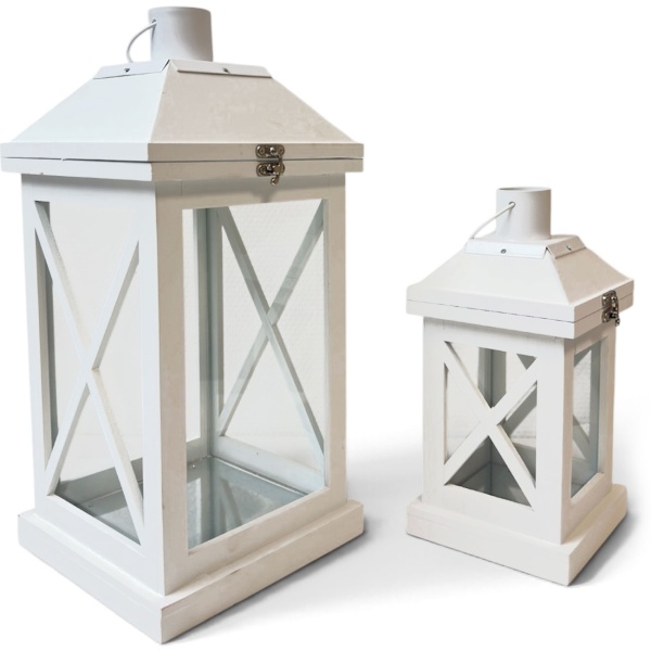 2er-Set MDF-Holz Laternen in Weiss-matt – Stilvolles Windlicht Set für Kerzen als gemütliche Tischdekoration für Wohnzimmer, Balkon & Garten