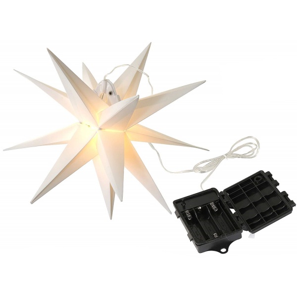 3D LED Leuchtstern Ø27 cm, Warmweiss mit Timer & IP44 - Schöner faltbarer Adventsstern mit Batterie für Fenster, Balkon & Weihnachtsdeko