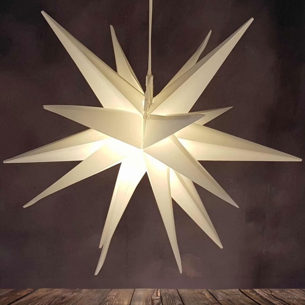 3D LED Leuchtstern Ø27 cm, Warmweiss mit Timer & IP44 - Schöner faltbarer Adventsstern mit Batterie für Fenster, Balkon & Weihnachtsdeko
