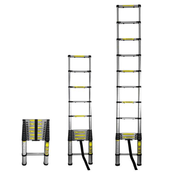 Teleskopleiter, Ausziehbare Leiter bis 3.8 m, Multifunktionsleiter mit 150kg Belastbarkeit, Rutschfeste Aluminium Dachbodenleiter mit rutschfesten Füssen