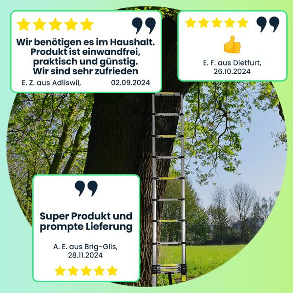 Teleskopleiter, Ausziehbare Leiter bis 3.8 m, Multifunktionsleiter mit 150kg Belastbarkeit, Rutschfeste Aluminium Dachbodenleiter mit rutschfesten Füssen