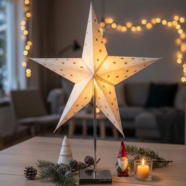 LED Leuchtstern mit Timer und Metallfuss: grosser Weihnachts- und Fensterstern stehend für moderne Weihnachtsbeleuchtung IP20, Ø60cm