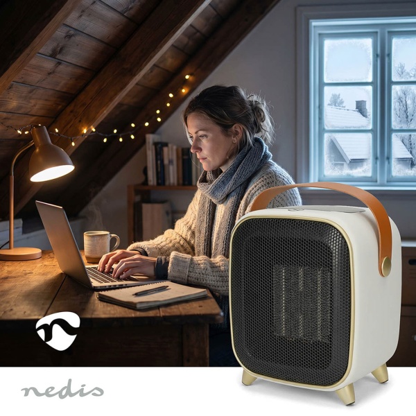 Heizlüfter Keramik 1200 W im Retro Design, leiser PTC Heizlüfter mit Thermostat, Timer, LED Display und Gebläsestufe für Räume bis 12 m²