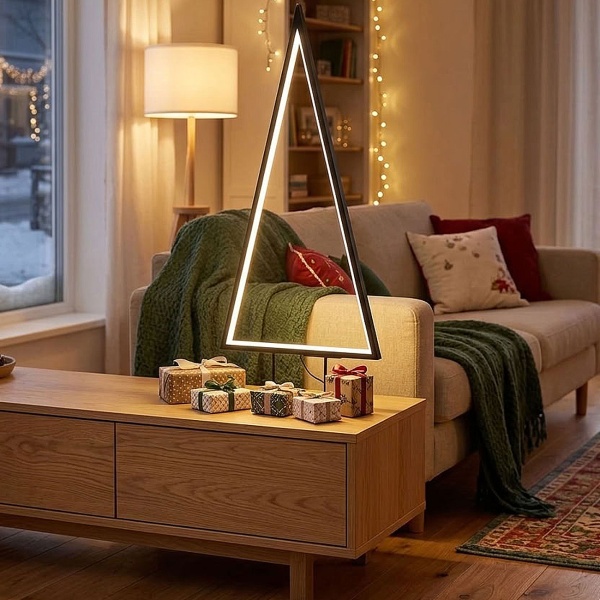 2er-Set moderne LED Deko-Tannenbaum-Leuchten in Schwarz, warmweisses Licht, 120 & 177 LEDs, elegante Tischlampen für die Fensterbank
