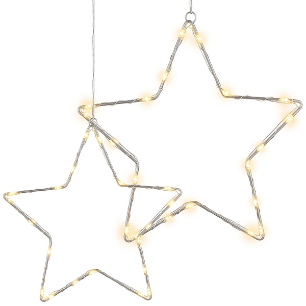2er-Set Stimmungsvolle LED Metallsterne Ø15 cm & Ø40 cm mit Saugnapf fürs Fenster, warmweisse Lichter, Timer & Batterriebetrieb, Weihnachtsdeko