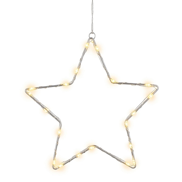 Stimmungsvoller LED Metallstern Ø40 cm mit Saugnapf fürs Fenster, 30 warmweisse Lichter, Timer & Batterriebetrieb, Weihnachtsdeko