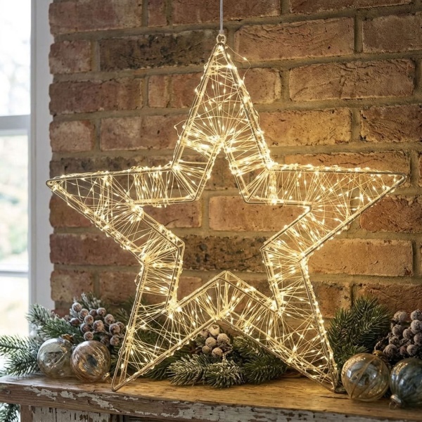 LED Weihnachtsstern 50 cm mit 860 LEDs warmweiss, Drahtgeflecht Stern mit Timer, IP44 für innen & aussen, 5 m Zuleitung, Weihnachtsbeleuchtung