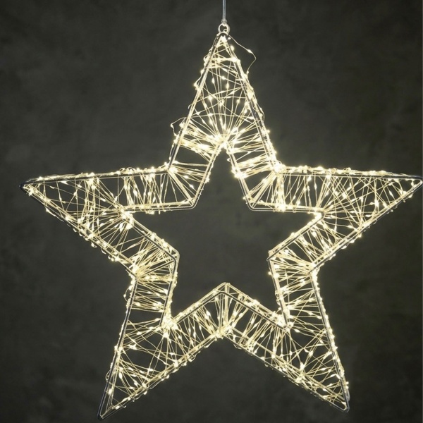 LED Weihnachtsstern 50 cm mit 860 LEDs warmweiss, Drahtgeflecht Stern mit Timer, IP44 für innen & aussen, 5 m Zuleitung, Weihnachtsbeleuchtung