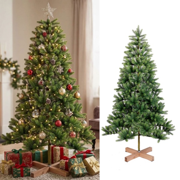 Künstlicher Weihnachtsbaum 180 cm mit über 900 Spitzen, Ø 109 cm, klappbare Äste, Holzständer, Tannenbaum wiederverwendbar, schnell aufgebaut