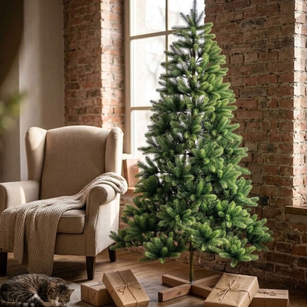 Künstlicher Weihnachtsbaum 180 cm mit über 900 Spitzen, Ø 109 cm, klappbare Äste, Holzständer, Tannenbaum wiederverwendbar, schnell aufgebaut