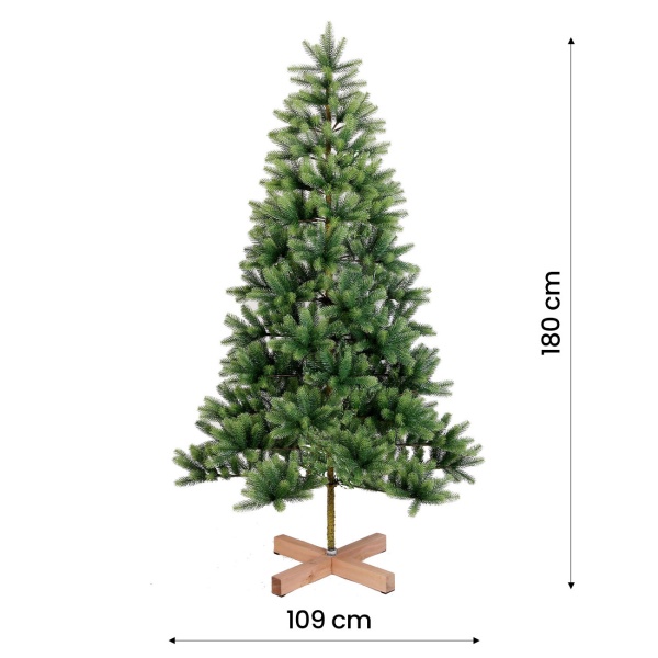 Künstlicher Weihnachtsbaum 180 cm mit über 900 Spitzen, Ø 109 cm, klappbare Äste, Holzständer, Tannenbaum wiederverwendbar, schnell aufgebaut