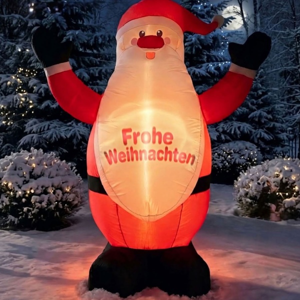 Aufblasbarer Weihnachtsmann mit LED 200 cm, eingebautes Gebläse, Frohe Weihnachten Schriftzug, IP44, Nikolaus Outdoor Deko 