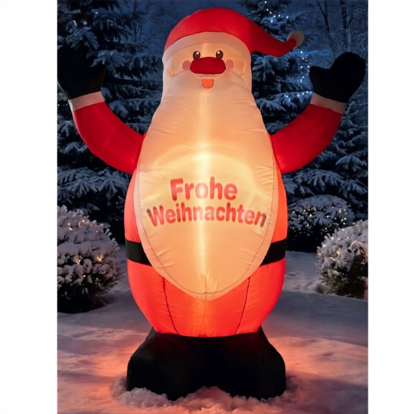 Aufblasbarer Weihnachtsmann mit LED 200 cm, eingebautes Gebläse, Frohe Weihnachten Schriftzug, IP44, Nikolaus Outdoor Deko 
