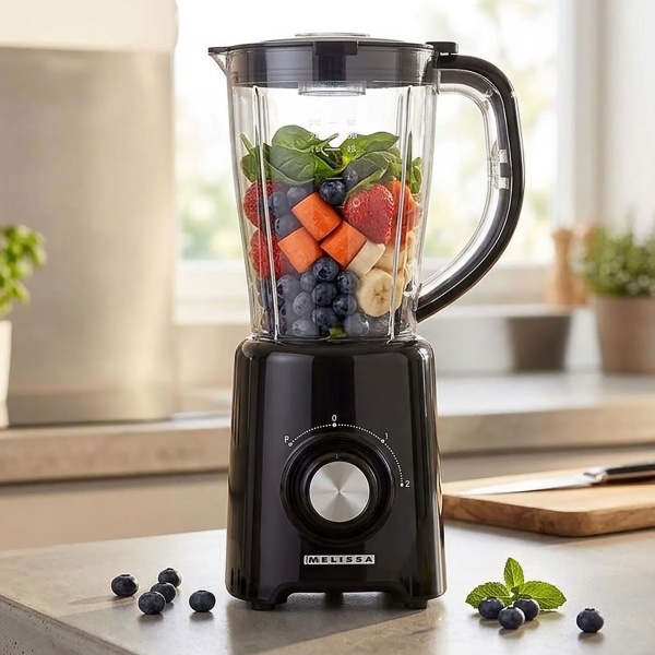 Standmixer 800 W mit 1,5 L Behälter, 4 Edelstahlklingen, 2 Stufen & Pulsfunktion, Smoothie Mixer spülmaschinenfest, schwarz