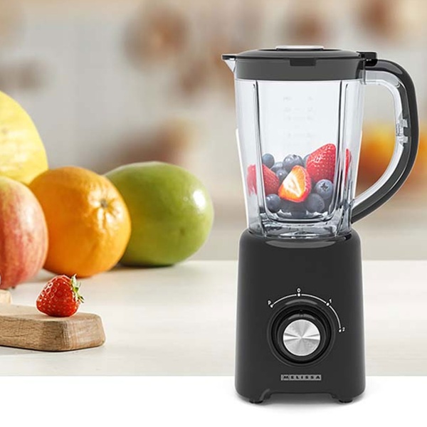 Standmixer 800 W mit 1,5 L Behälter, 4 Edelstahlklingen, 2 Stufen & Pulsfunktion, Smoothie Mixer spülmaschinenfest, schwarz
