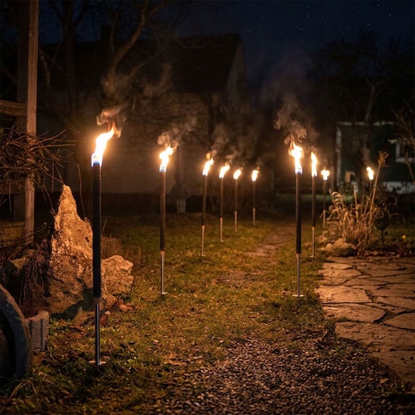 Fackelhalter Edelstahl 10er Set mit Erdspiess, rostfreie Fackelhalterung für Gartenfackeln und Wachsfackeln, mit Tropfteller, für Garten und Events