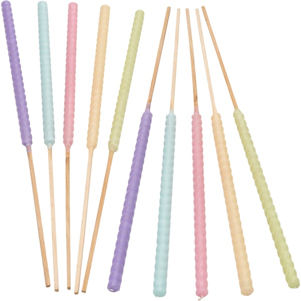 Gartenfackeln Wachs 20er Set bunt, Wachsfackeln 70 cm mit Holzstab und Baumwolldocht, ca. 3 Std. Brenndauer, Outdoor Fackeln in Pastellfarben