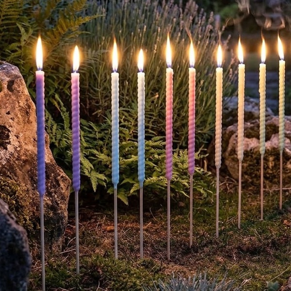 Gartenfackeln Wachs 10er Set bunt, Wachsfackeln 70 cm mit Holzstab und Baumwolldocht, ca. 3 Std. Brenndauer, Outdoor Fackeln in Pastellfarben
