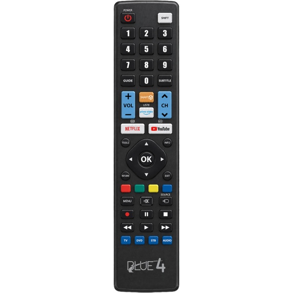 Universale Fernbedienung für Audio & Smart TV: Universalfenbedienung für 4 Geräte per App programmierbar, Ersatzfernbedienung für Fernseher & Audio