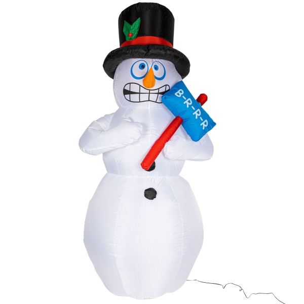 Aufblasbarer Schneemann 180 cm mit LED-Beleuchtung, bibbernder Schneemann mit Zylinder & Brrr-Schild, selbstaufblasend, Weihnachtsdeko für Garten