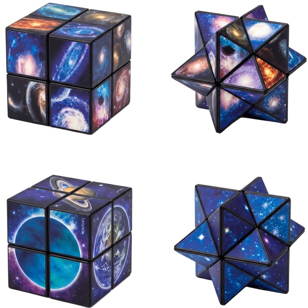 Zauberwürfel Infinity Cube 2 in 1 Set, magischer Würfel mit Galaxie und Sternen Motiv, verwandelbarer Fidget Würfel und Knobelspiel für alle