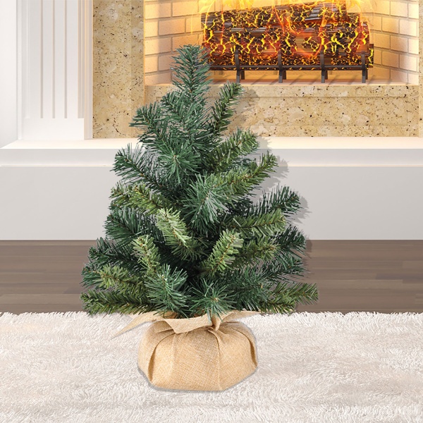 Künstlicher Weihnachtsbaum 40 cm, Mini Tannenbaum in Jute-Optik Sack, kleiner Christbaum ungeschmückt für Tischdeko, Fensterbank & Advent, grün