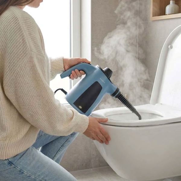 Handdampfreiniger 1050 W mit 10 Zubehörteilen, Dampfreiniger mit 3,5 bar und 0,35 l Wassertank für Küche, Bad, Fenster, Polster und Fugen, 4 m Kabel