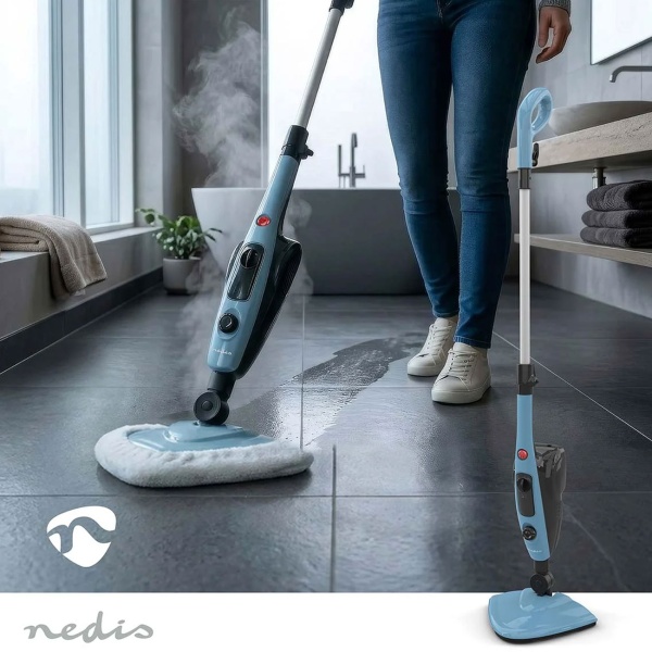 Dampfreiniger Dampfmopp 1500 W mit Zubehörset, Dampfbesen mit 550 ml Wassertank, 110 °C Dampf, schwenkbarem Dreieckskopf und 5 m Kabel für alle Böden