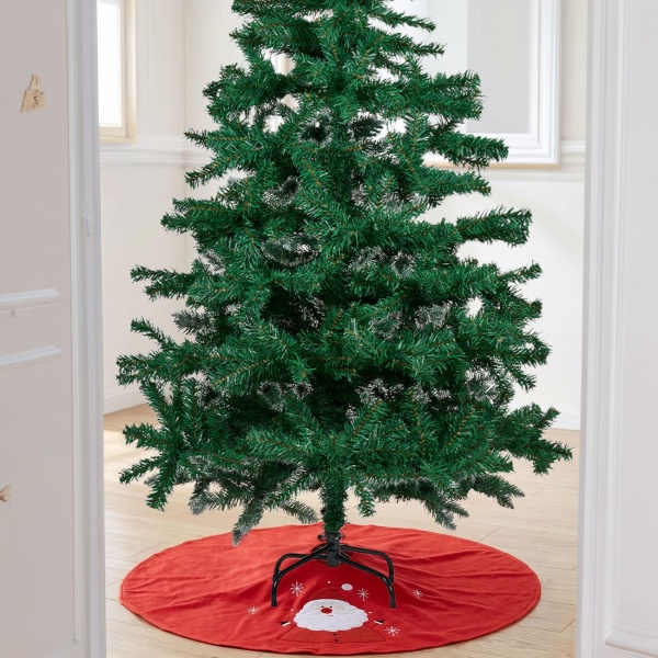 Set naturgetreuer künstlicher Tannenbaum 180cm mit 650 Zweigen & rote Weihnachtsbaumdecke 90cm für perfekte Weihnachtsdeko