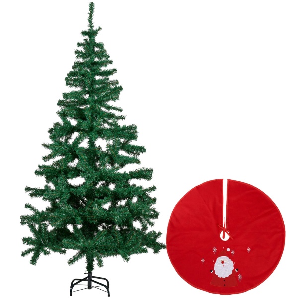 Set naturgetreuer künstlicher Tannenbaum 180cm mit 650 Zweigen & rote Weihnachtsbaumdecke 90cm für perfekte Weihnachtsdeko