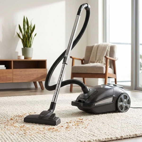 Bodenstaubsauger 850 W grau schwarz matt, Staubsauger mit Beutel 3 l, waschbarem HEPA Filter, Teleskopstange und automatischer Kabelaufwicklung, 5 m Kabel