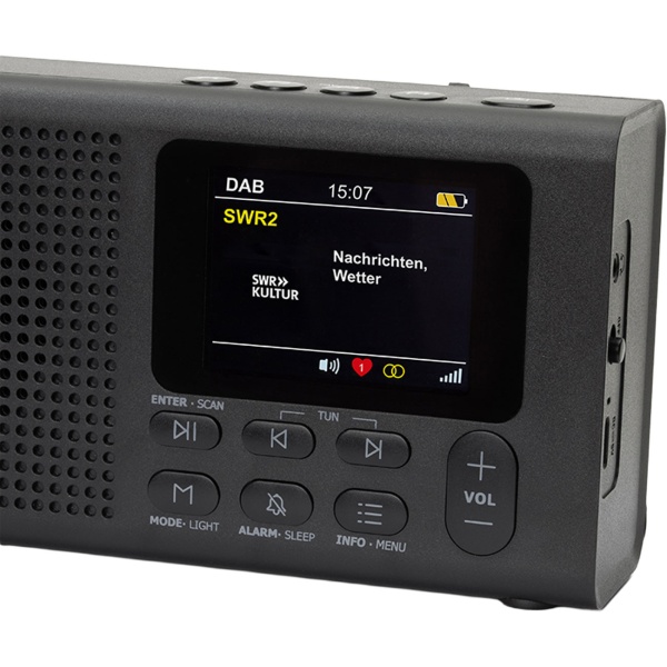 DAB+ Radio tragbar mit Bluetooth und Weckfunktion, Digitalradio DAB+ und UKW, Farbdisplay, 2 Weckzeiten, Netz- oder Batteriebetrieb, schwarz