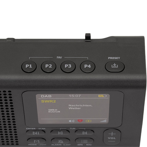 DAB+ Radio tragbar mit Bluetooth und Weckfunktion, Digitalradio DAB+ und UKW, Farbdisplay, 2 Weckzeiten, Netz- oder Batteriebetrieb, schwarz