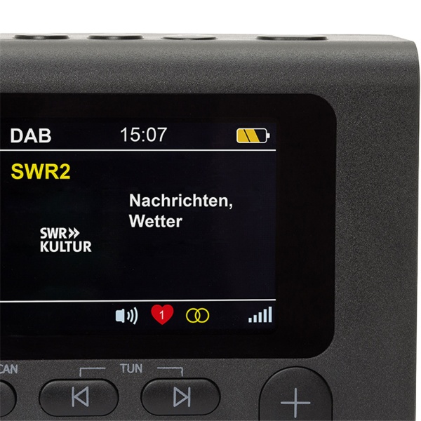DAB+ Radio tragbar mit Bluetooth und Weckfunktion, Digitalradio DAB+ und UKW, Farbdisplay, 2 Weckzeiten, Netz- oder Batteriebetrieb, schwarz