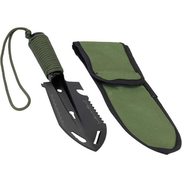 Multifunktionsschaufel 10-in-1 aus Kohlenstoffstahl, Outdoor Schaufel mit Säge, Schneidkante und Paracord Griff, mit Tasche, für Camping und Bushcraft