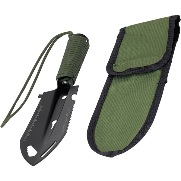 Multifunktionsschaufel 10-in-1 aus Kohlenstoffstahl, Outdoor Schaufel mit Säge, Schneidkante und Paracord Griff, mit Tasche, für Camping und Bushcraft