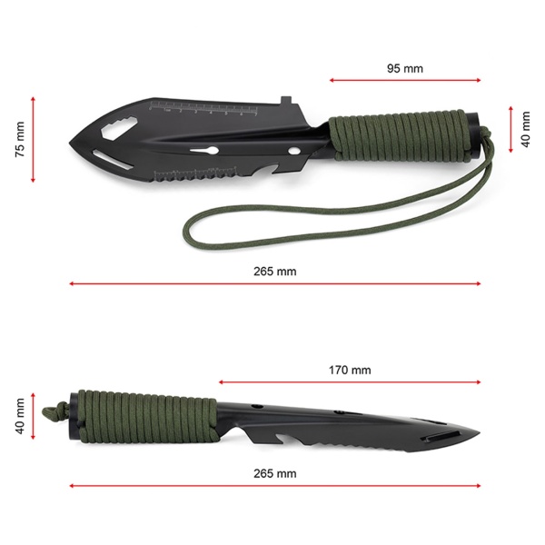 Multifunktionsschaufel 10-in-1 aus Kohlenstoffstahl, Outdoor Schaufel mit Säge, Schneidkante und Paracord Griff, mit Tasche, für Camping und Bushcraft