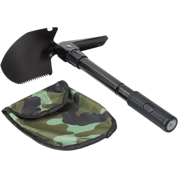 Handlicher Mini Klappspaten mit Säge & Kompass – Kompaktes 330g Schaufel Werkzeug Set mit Camouflage Tasche für Outdoor & Camping
