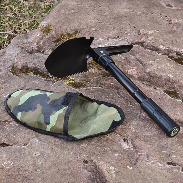 Handlicher Mini Klappspaten mit Säge & Kompass – Kompaktes 330g Schaufel Werkzeug Set mit Camouflage Tasche für Outdoor & Camping