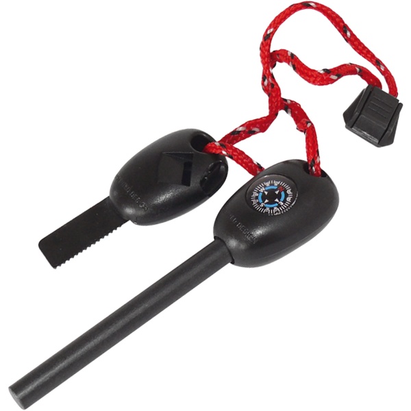 Feuerstahl Outdoor Survival Set mit Kompass, Pfeife und Schaber mit Säge, Feuerstein Firestarter zum Feuer machen für Camping, Wandern und Bushcraft