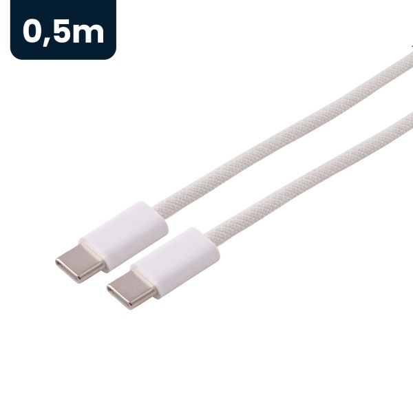 2er-Set USB-C Ladekabel 240W 0,5 m weiss, USB-C auf USB-C Kabel mit Textilmantel, Schnellladekabel PD 3.1 und USB 2.0 Datenkabel für Handy, Tablet, Laptop